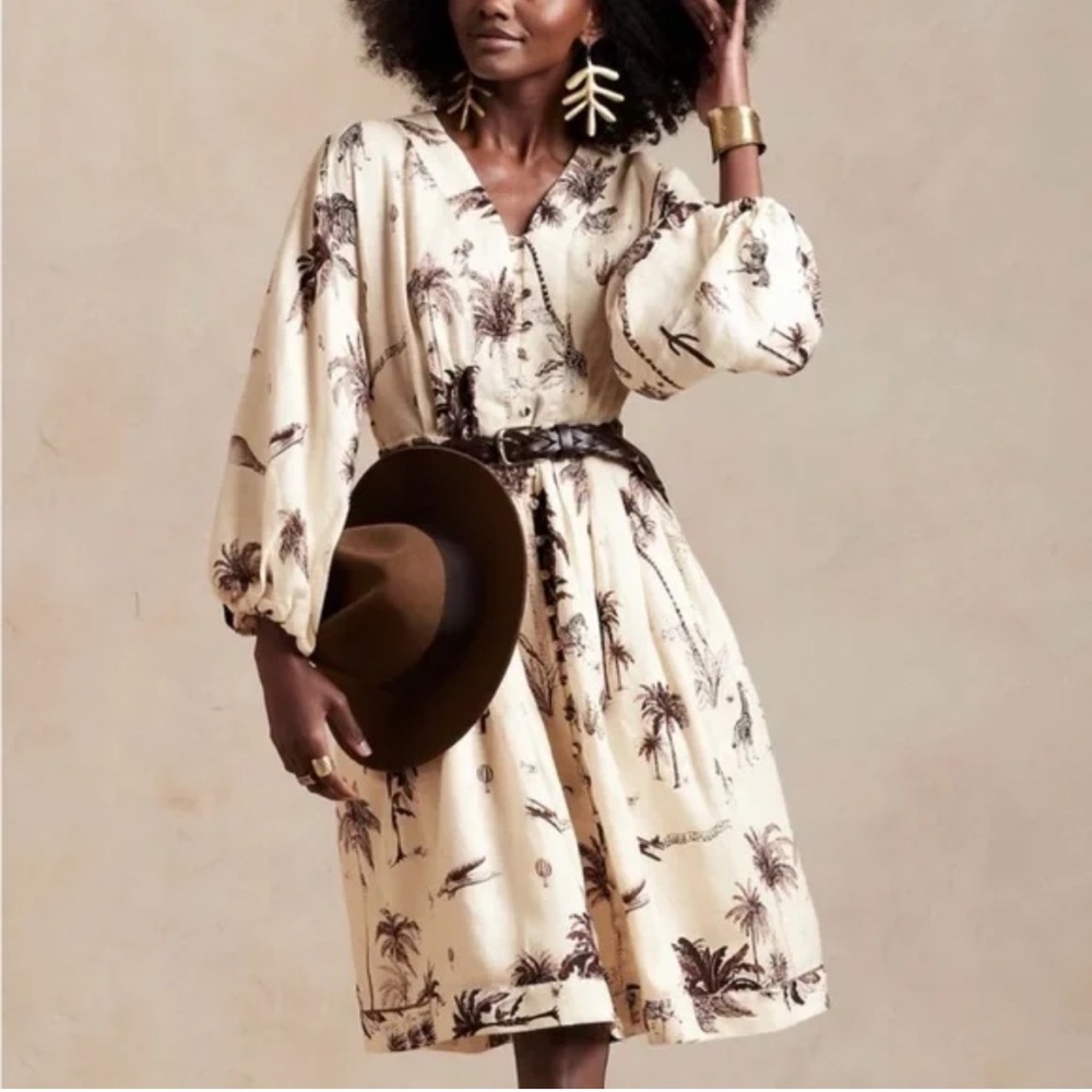 Banana Republic Cream Safari Print Dress